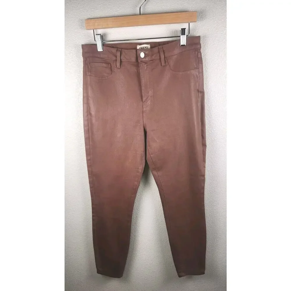 L'Agence Womens High Rise Coated Margot Skinny Jeans Brown Size 32 - Picture 5 of 11